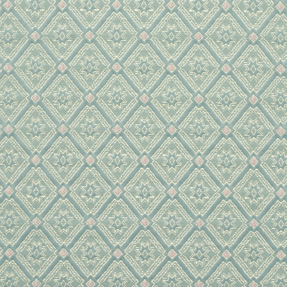Gold, Pink And Blue, Diamond Brocade Upholstery Fabric By The Yard