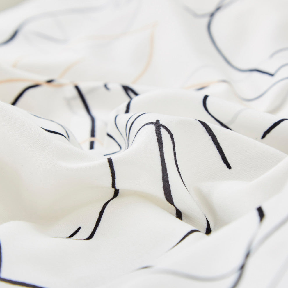 Tache Modern Leaf Foliage Abstract White Grey Black Reversible Duvet Cover, Cal