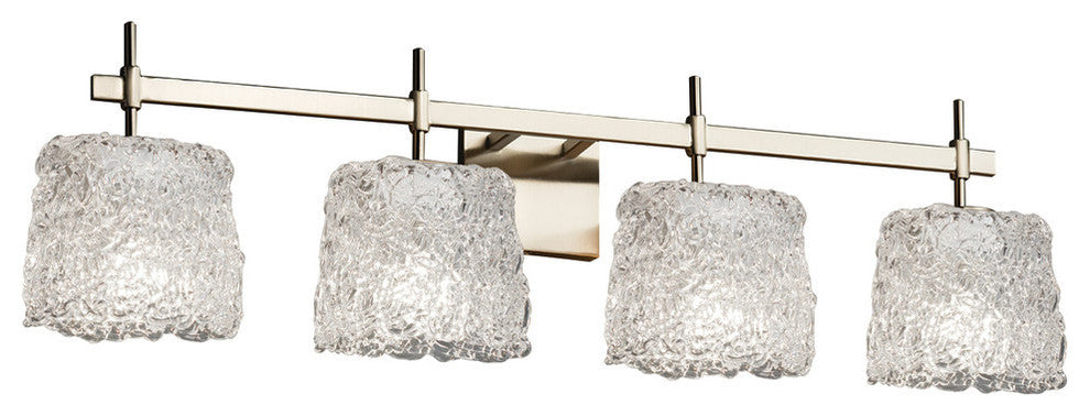 Veneto Luce Union 4-Light Bath Bar, Oval, Brushed Nickel, Lace Shade
