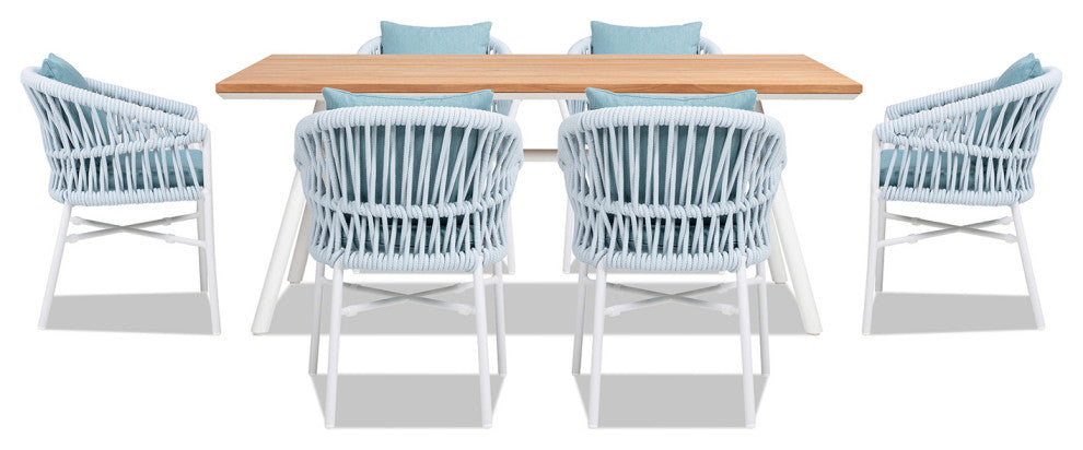Maiden 71" 7-Piece Weaving Outdoor Patio Dining Set, Sky Blue Sunproof Olefin