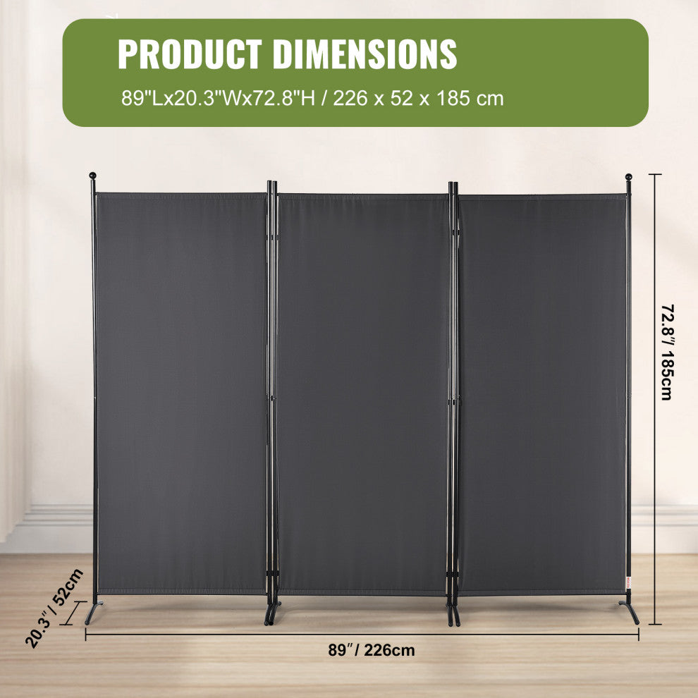 VEVOR Room Divider 3-Panel Folding Privacy Screen 89"x20.3"x72.8" Dark Gray