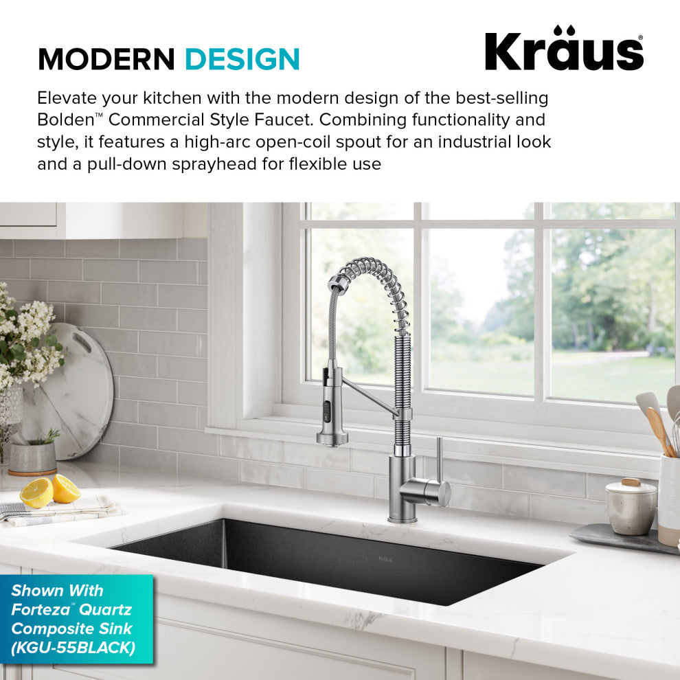 Bolden Commercial Style 2-Function Pull-Down 1-Handle 1-Hole Kitchen Faucet, Stainless Steel/ Chrome