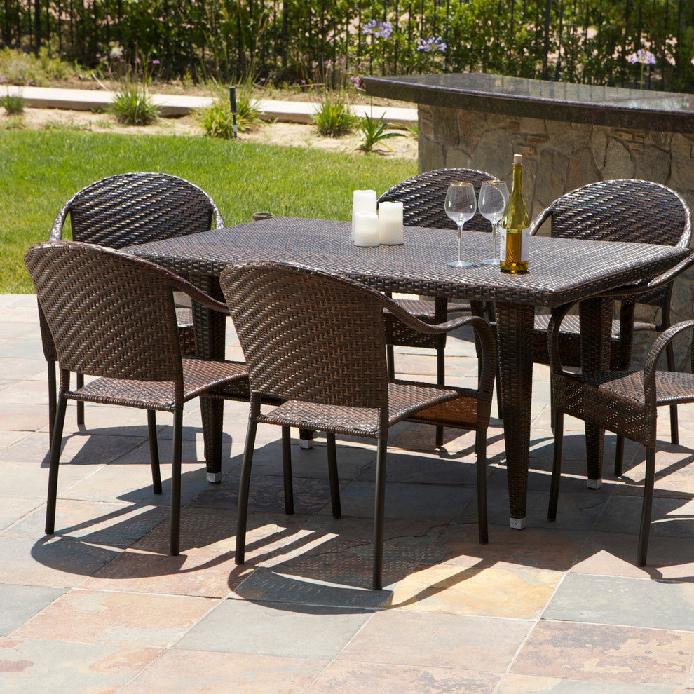 GDF Studio 7-Piece Livingston Outdoor Wicker Dining Set