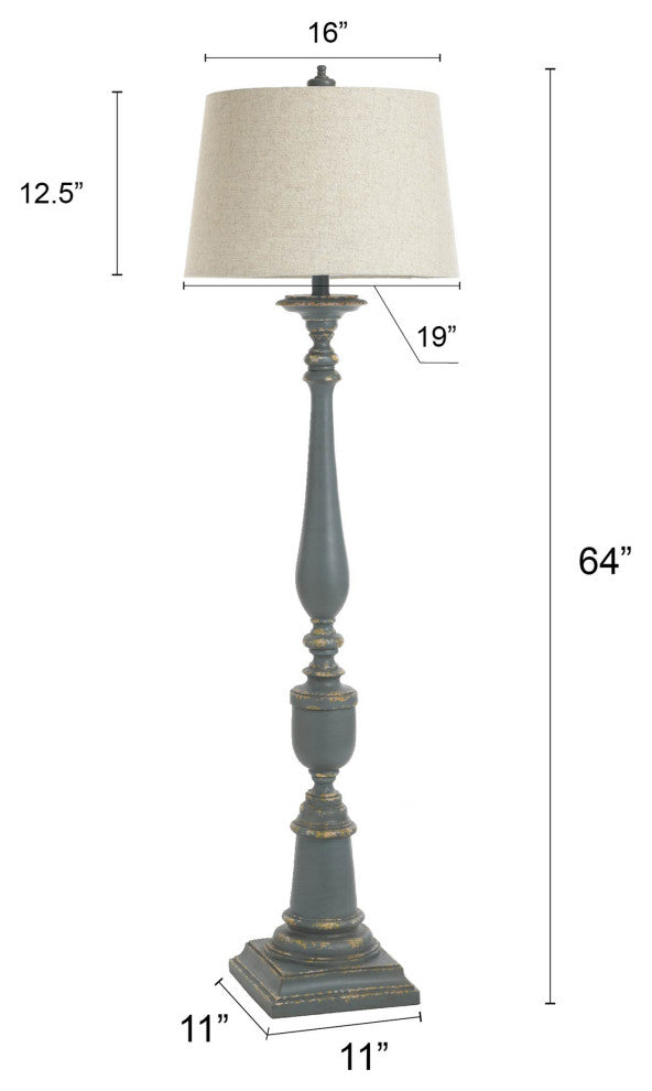 Bourgault | 64" Antique French Farmhouse Poly Resin Floor Lamp in a Deep Olive