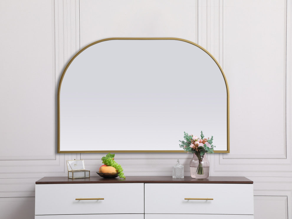 Metal Frame Arch Mirror 36X24 Inch, Brass