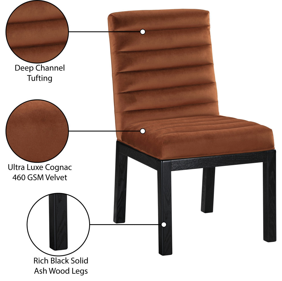 Evelyn Upholstered Dining Chair, Cognac, Velvet, Black Finish