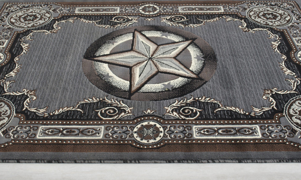 Allstar Western Area Rug Texas Star design, Grey, 5x7
