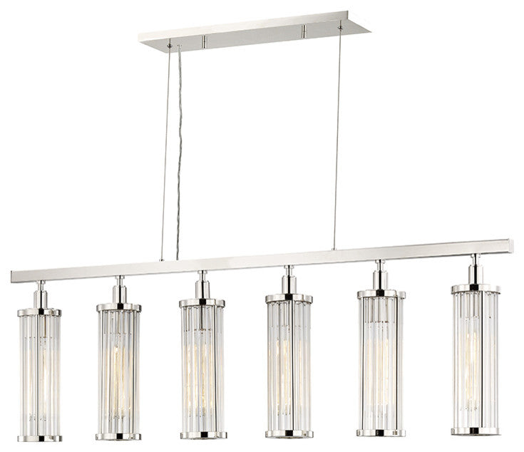 Marley 6-Light Island Light, Polished Nickel Finish, Clear Glass Shade