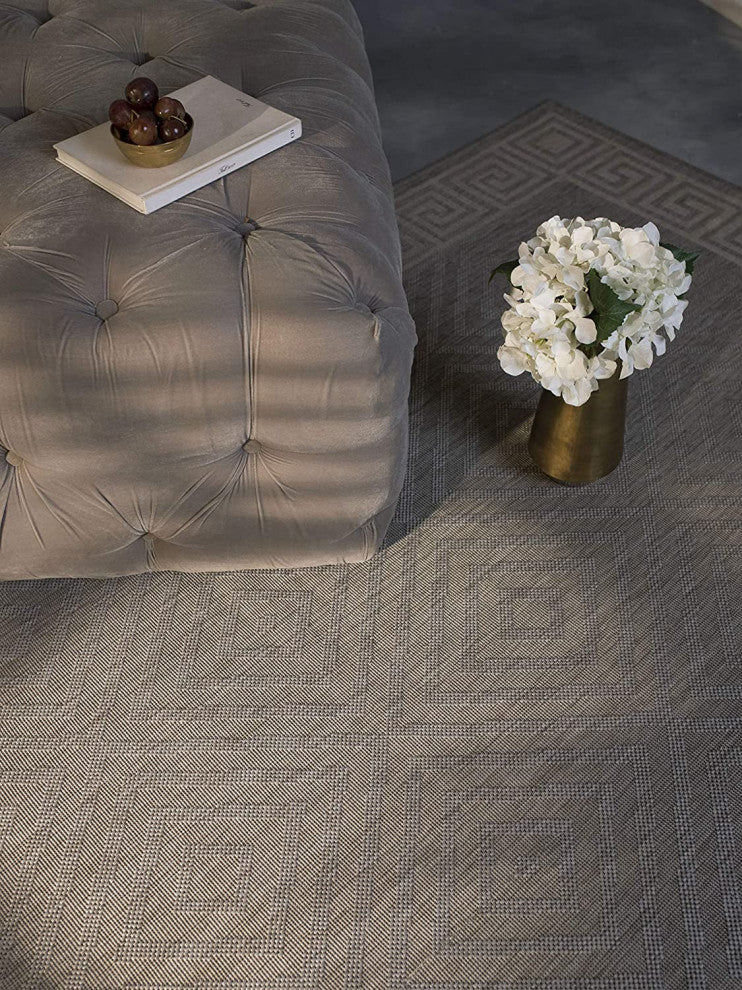 Outdoor Collection Geometric Area Rug - UV Safe Rug, Dove, 5'3"x7'6"
