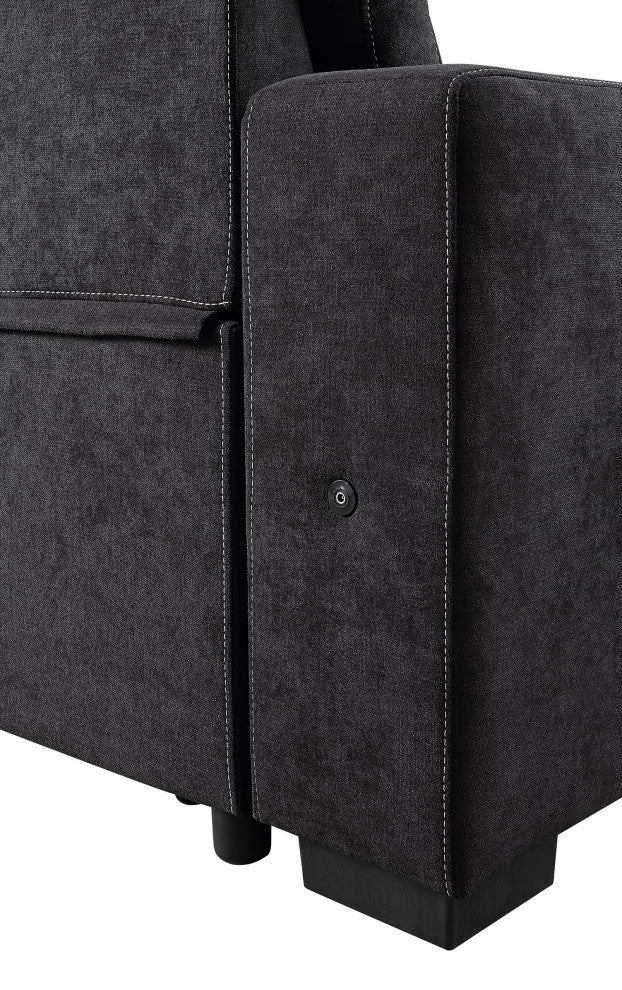 Toby Woven Fabric Reversible Sleeper Sectional, Storage, Cupholder, Black
