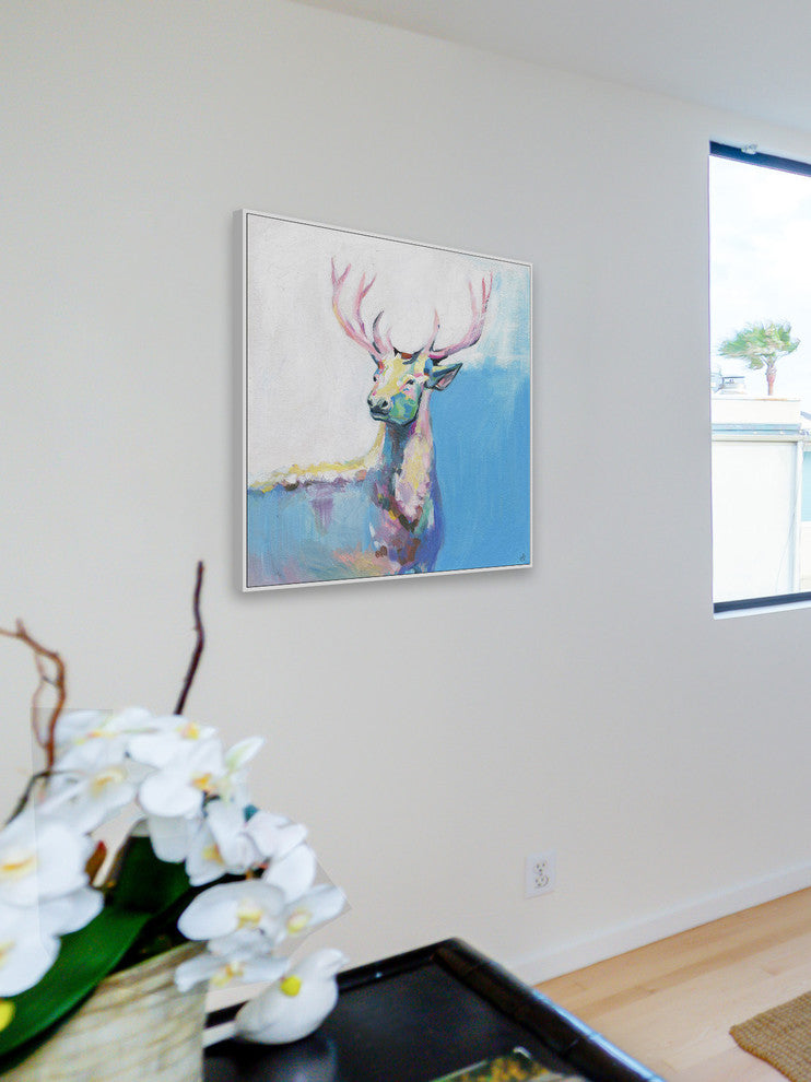 "Pastel Deer" Floater Framed Painting Print on Canvas, 16"x16"