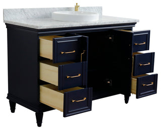 49" Single Sink Vanity, Blue Finish With White Carrara Marble and Round Sink