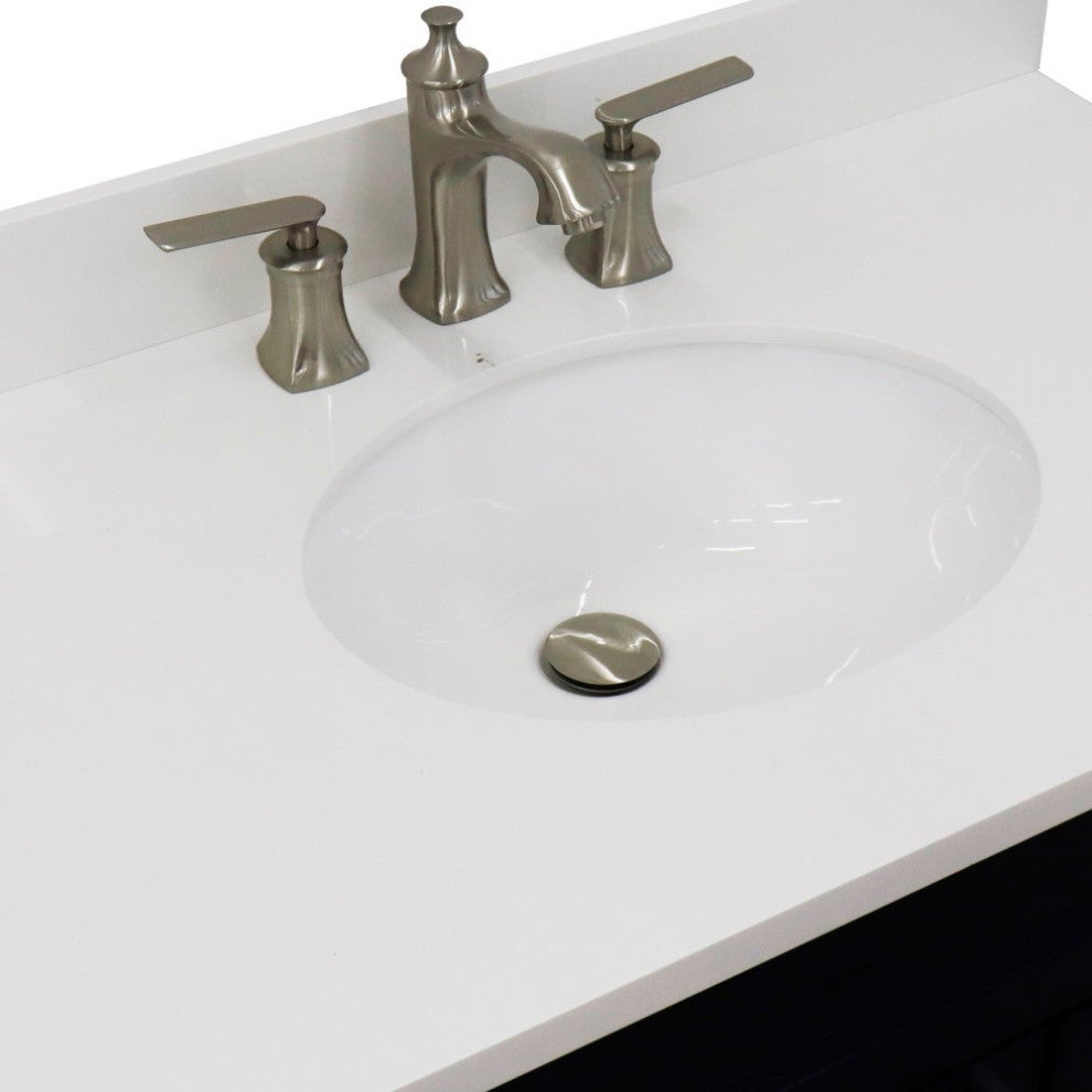 37" Single Sink Vanity, Blue Finish With White Engineered Stone Top
