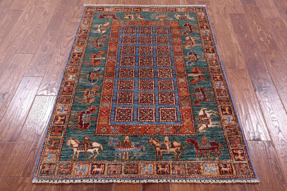 Antiqued Pazyryk Historical Design Hand-Knotted Rug 3' 3" X 4' 11" Q11113