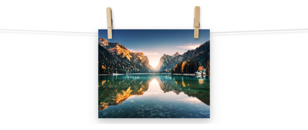 Sunrise Misty Mountain Lake Lively Color Landscape Photo Loose Wall Art Print, 8" X 10"
