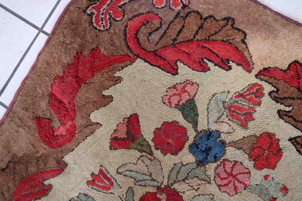 Handmade Antique American Hooked Rug 2.8'x5.5', 86cmx170cm, 1880s