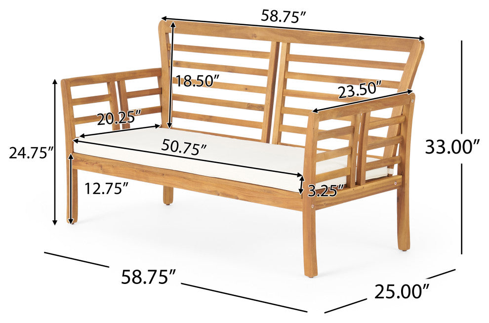 GDF Studio 4-Piece Louis Outdoor Solid Wood Chat With Cushions Set