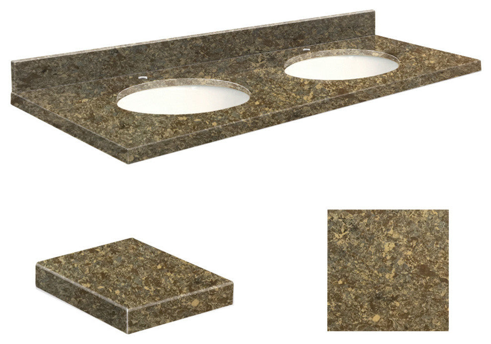 Quartz 61"x22" Double Sink Vanity Top, Single Faucet Hole, Rapture, White Bowl