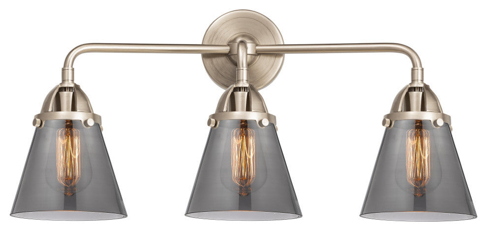 Small Cone Bath Vanity Light, Brushed Satin Nickel, Plated Smoke, Plated Smoke