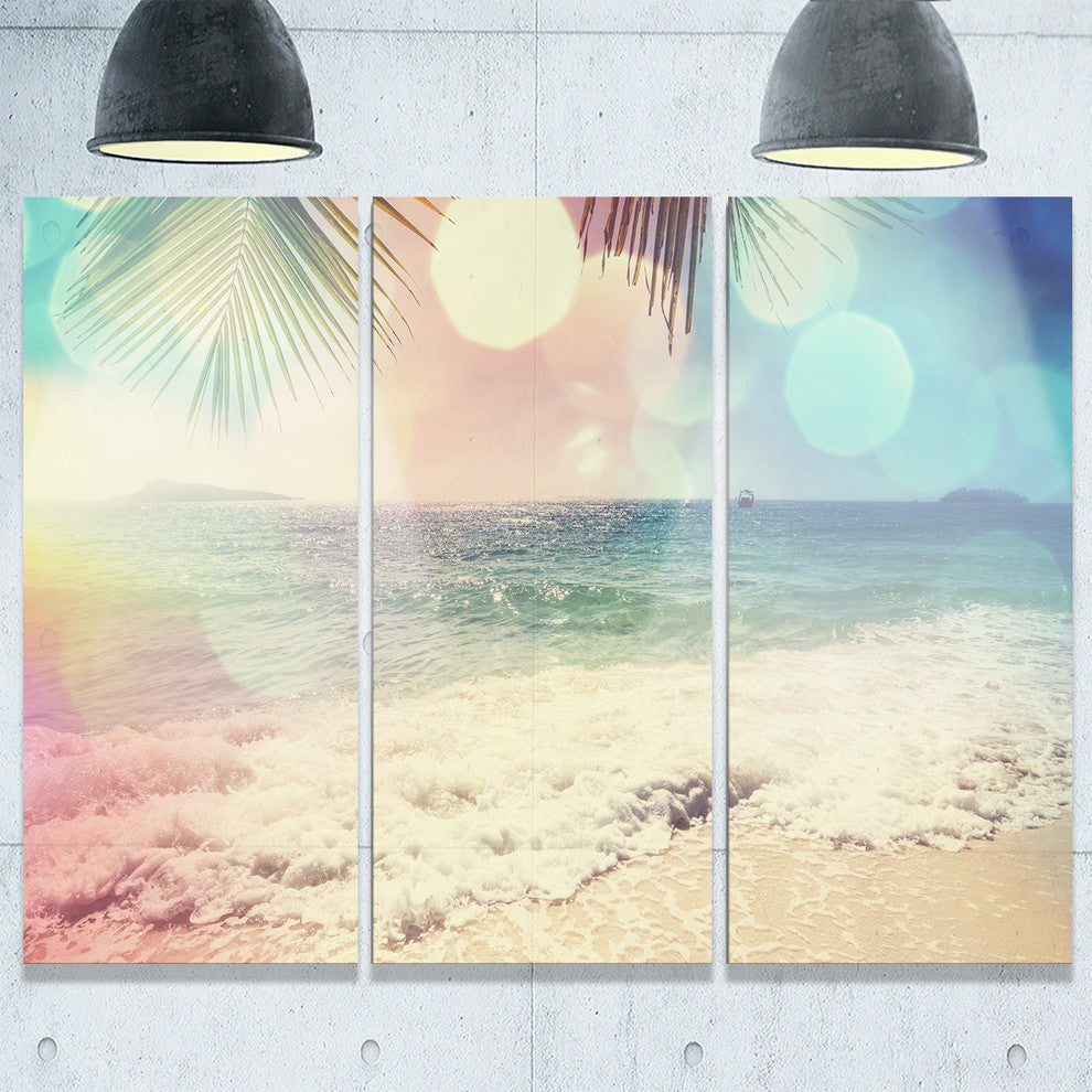 "Colorful Serenity Tropical Beach" Metal Wall Art, 3 Panels, 36"x28"