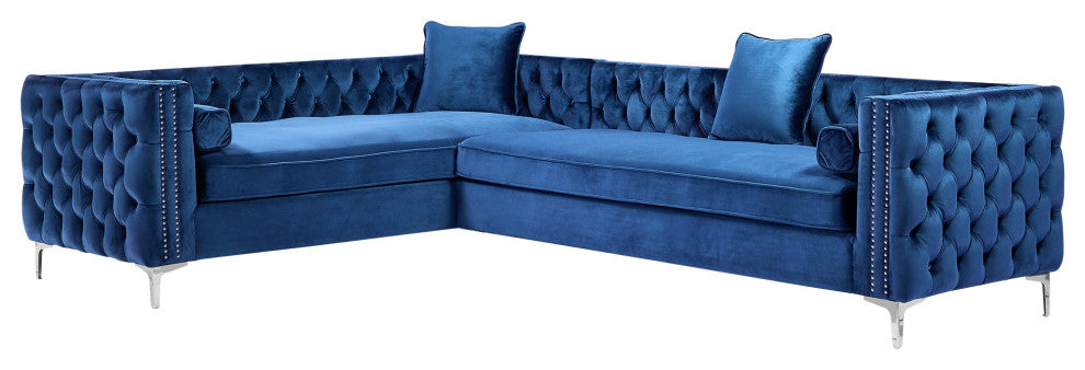 Jeannie 120" Velvet Corner Sectional Sofa, Navy, Left Facing