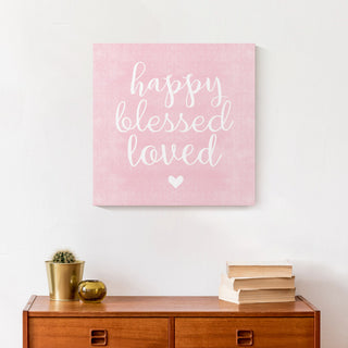 Happy Blessed Loved Pink 16x16 Canvas Wall Art