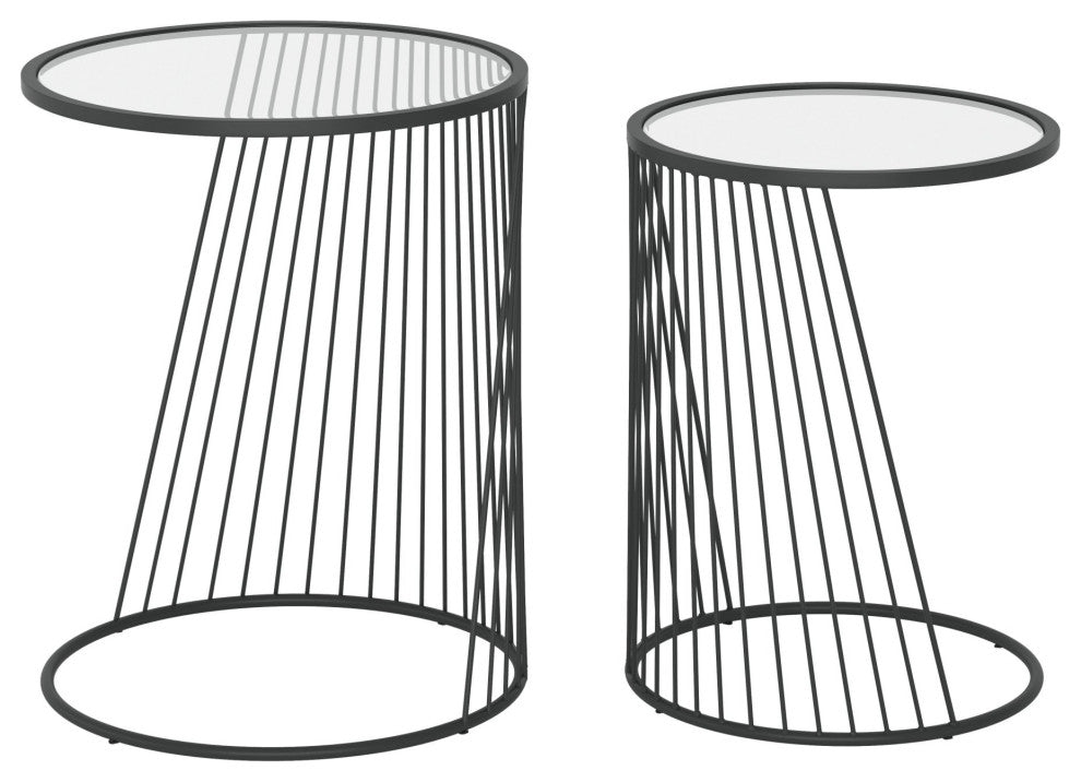 Sofa Side Table, Round, Glass, Steel Metal, Black, Clear, Lounge Hospitality