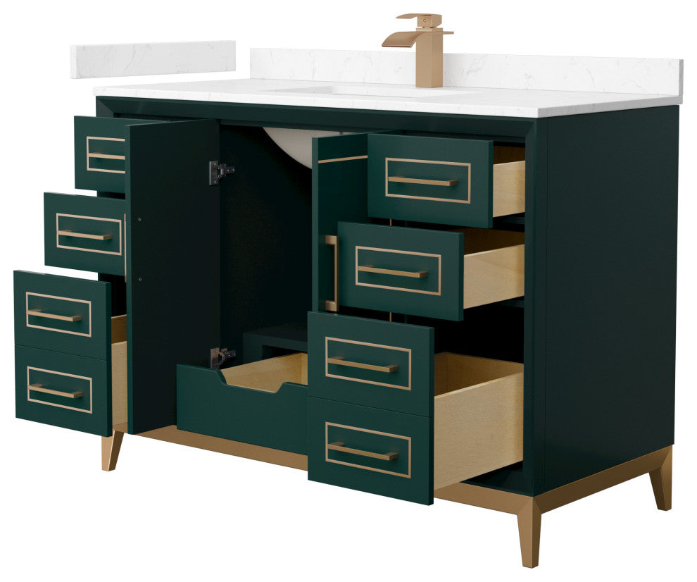 Marlena 48" Green Single Vanity, Cultured Top, Bronze Trim