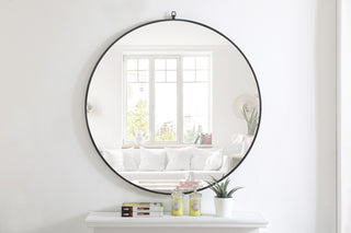 Home Living Metal Frame Round Mirror With Decorative Hook, 36", Black