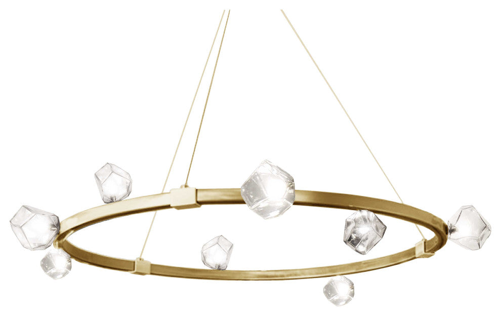 Pearlene Contemporary 12 Light Aged Brass Clear Metal Chandelier