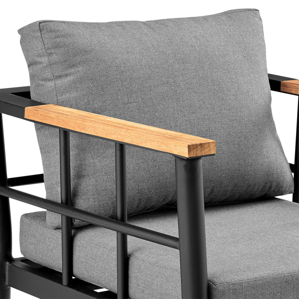 Beowulf Outdoor Dining Chair, Aluminum and Teak With Gray Cushions , Set of 2