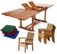 7-Piece Teak Rectangle Extension Table Stacking Arm Chair Set With Blue Cushion