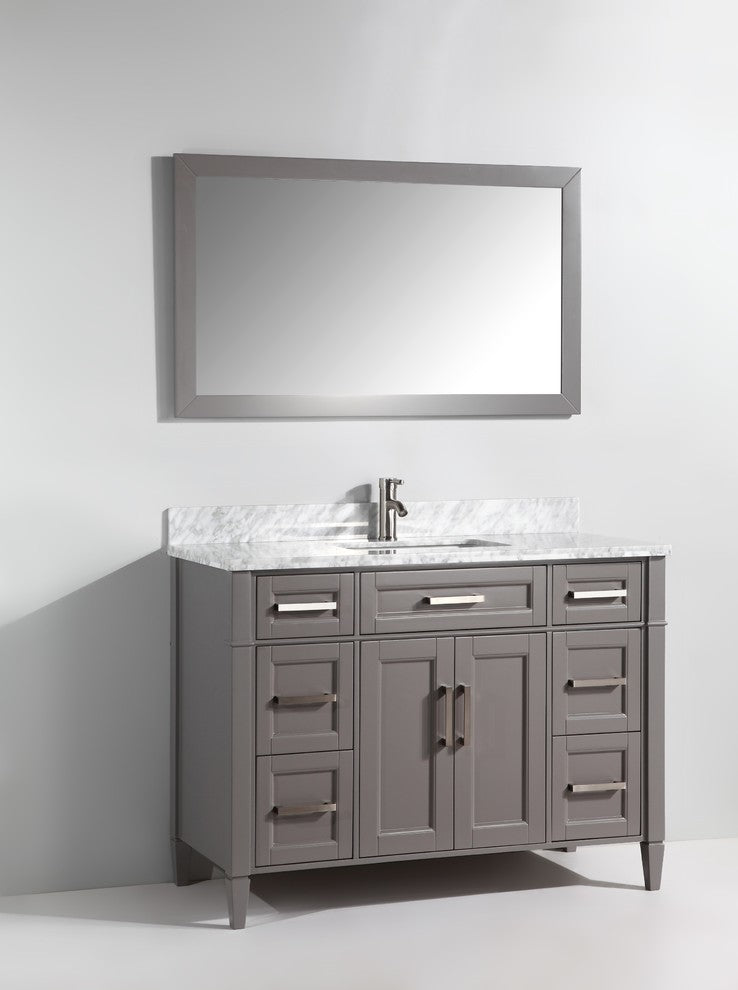 Vanity Set With Carrara Marble Top, 48", Gray, Led Touch-Switch Mirror