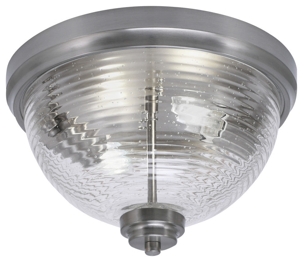 12" 2-Light Flush Mount Light, Brushed Nickel, Clear Bubble Glass
