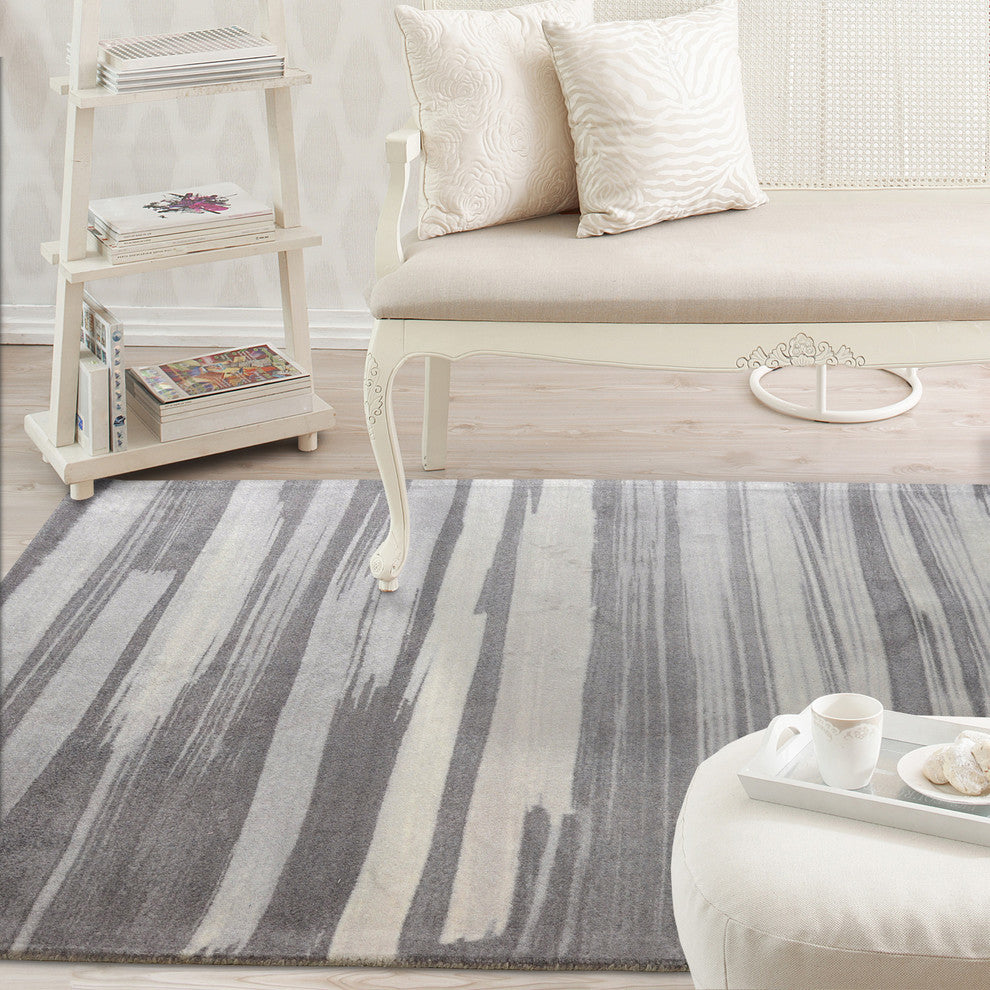 Gray Brush Stroke Contemporary Modern Area Rug, 7'6"x9'6"
