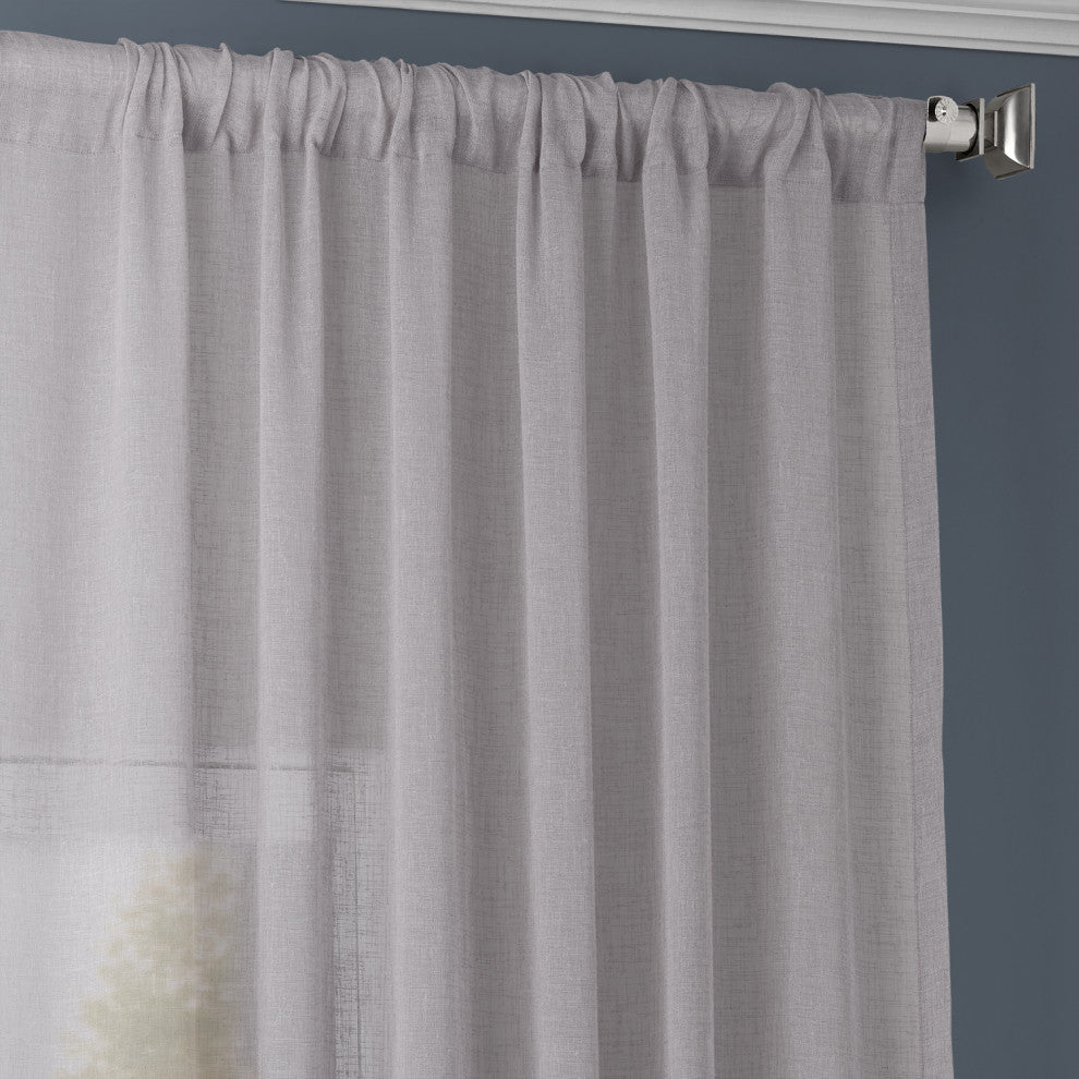Solid FauxLinen Sheer Curtain, Single Panel, Steel Mountain, 50"x96"
