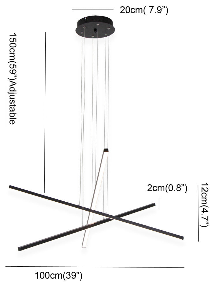 LED Modern Line Pendant Light Dimming, Remote, Aluminum Light, Black, 3 Lights