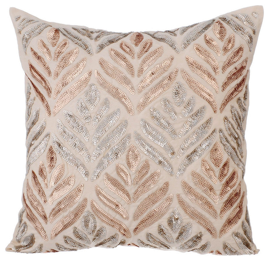 Ivory Decorative Pillow Covers 22"x22" Silk, Ageing Copper Foil