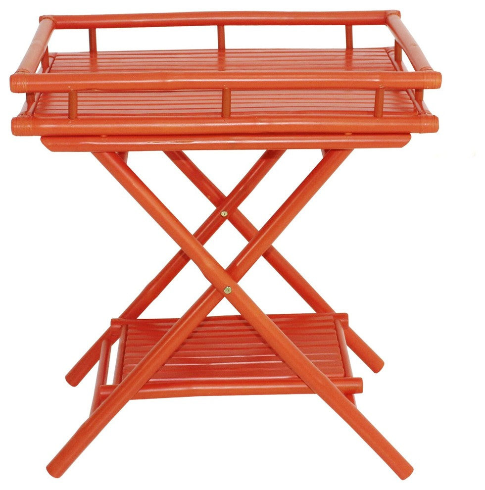 Bamboo Butler Table With Removable Serving Tray - Orange