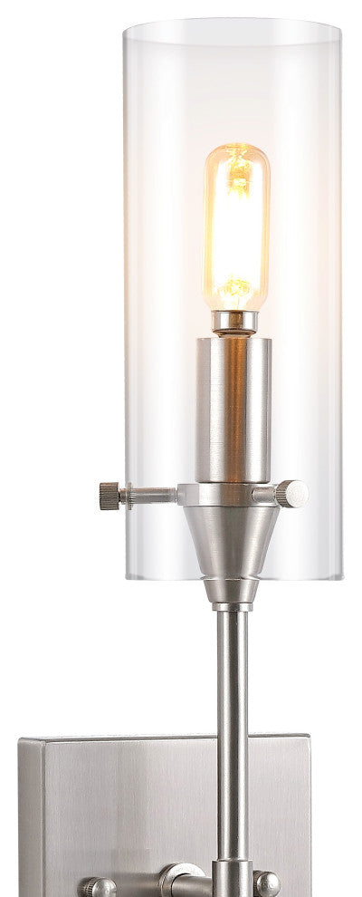 Cato 4.5" 1-Light Bohemian Farmhouse Iron/Glass LED Sconce, Nickel/Clear