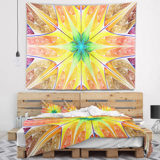 Yellow Glowing Fractal Texture Abstract Wall Tapestry, 92"x78"