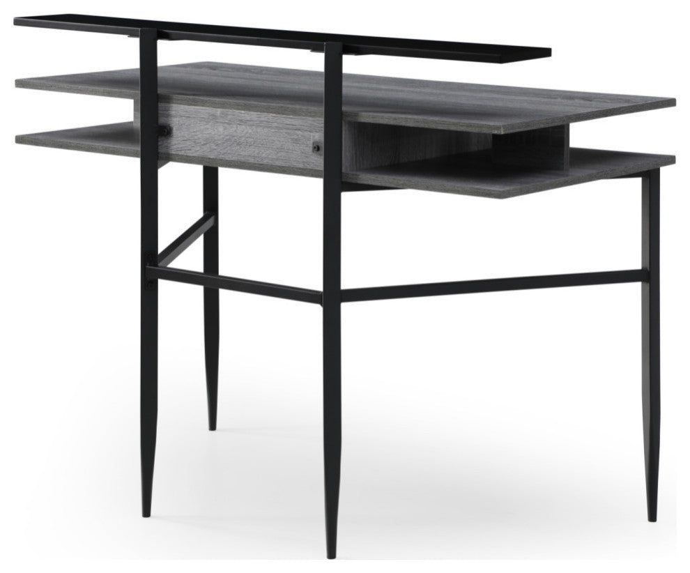 Loft Lyfe Nechama Desk, 1 Storage Drawer, Gray/Black 43.3Lx22.8Wx34.8H