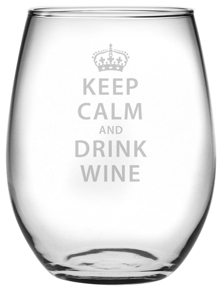 "Keep Calm and Drink Wine" Stemless Wine Glasses, Set of 4