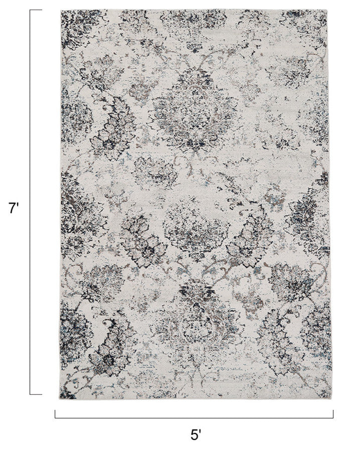 LNC Distressed Polyester Non Slip Area Rug, 5' X 7'