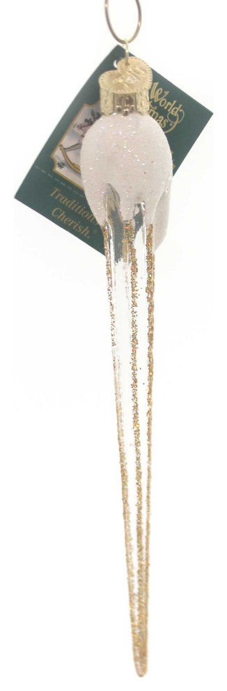 Old World Christmas Sparkling Icicle Ornament Snow Covered Drop 34043 Gold