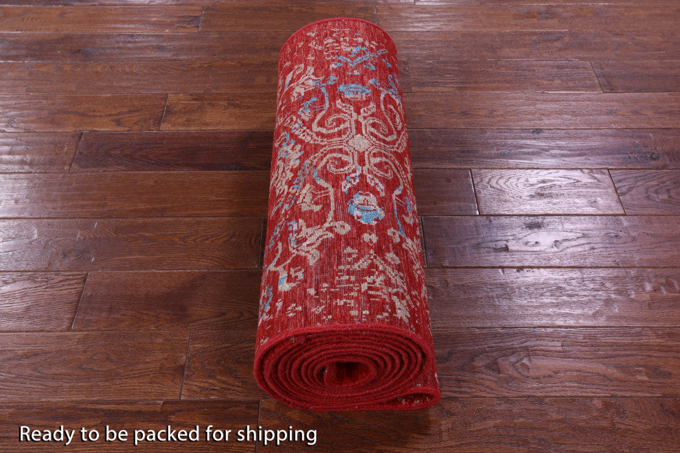 2' 5" X 14' 3" Modern Handmade Wool & Silk Runner Rug - Q14906