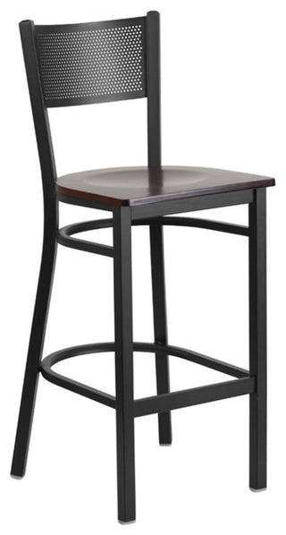 Flash Furniture Metal Restaurant Bar Stool in Black and Walnut