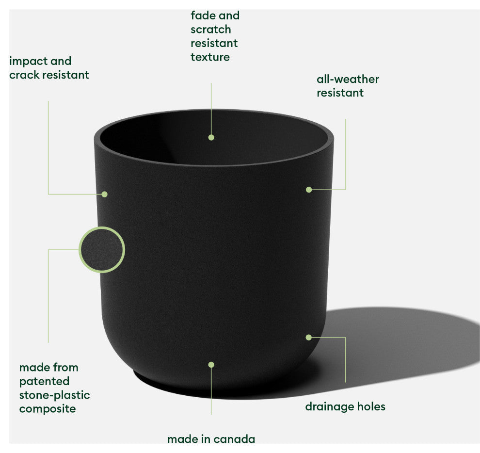 Pure Series Kona Planter, Black, 15 Inches, 1 Pack