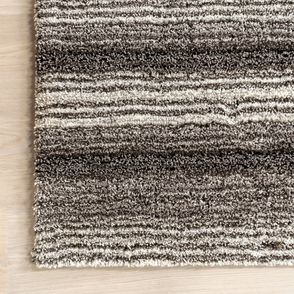 Nuloom Hand-Tufted Striped Shaggy Plush Shag Rug, Grey Multicolor 2'6"x8'Runner