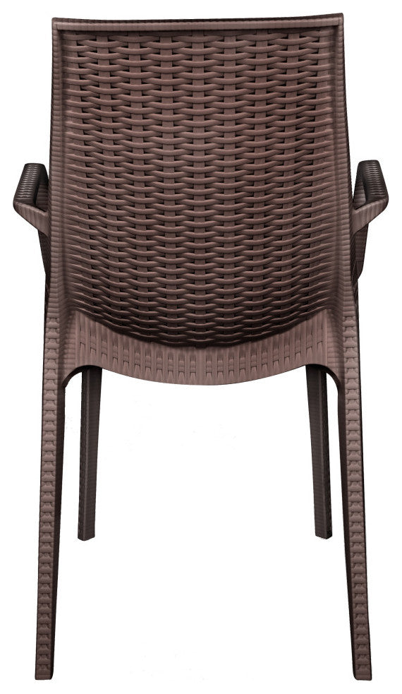 Kent Modern Stackable Outdoor Dining Arm Chair Set of 2, Brown